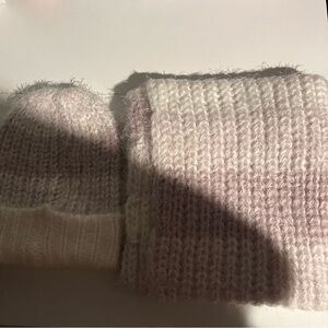 Marc And Mel Hat & Scarf Knit Gift Set Purple & White Striped Crochet Fuzzy